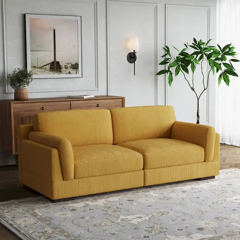 Nowoczesna sofa z sztruksu o szerokości 90 cali z głębokim siedziskiem