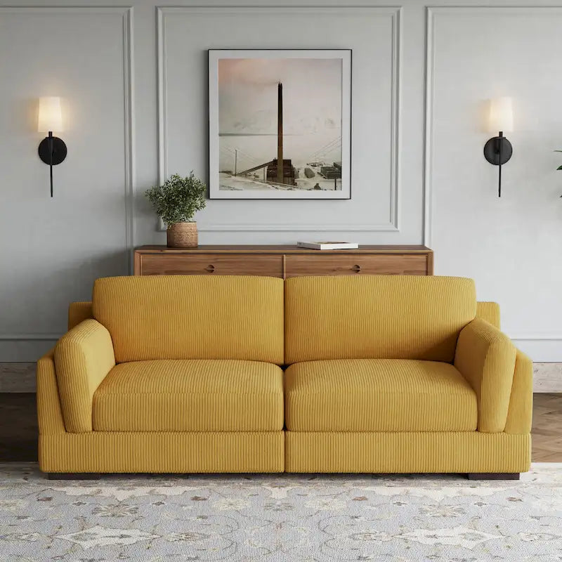 Nowoczesna sofa z sztruksu o szerokości 90 cali z głębokim siedziskiem