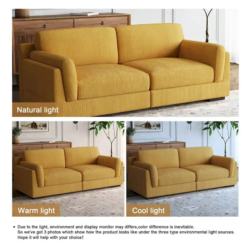 Nowoczesna sofa z sztruksu o szerokości 90 cali z głębokim siedziskiem