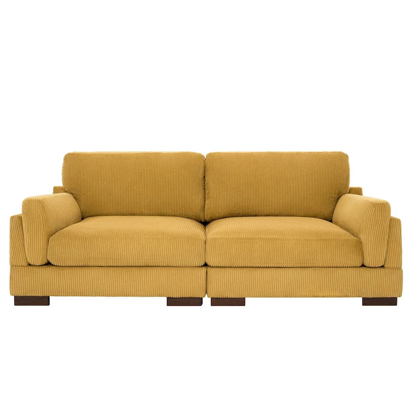 Nowoczesna sofa z sztruksu o szerokości 90 cali z głębokim siedziskiem