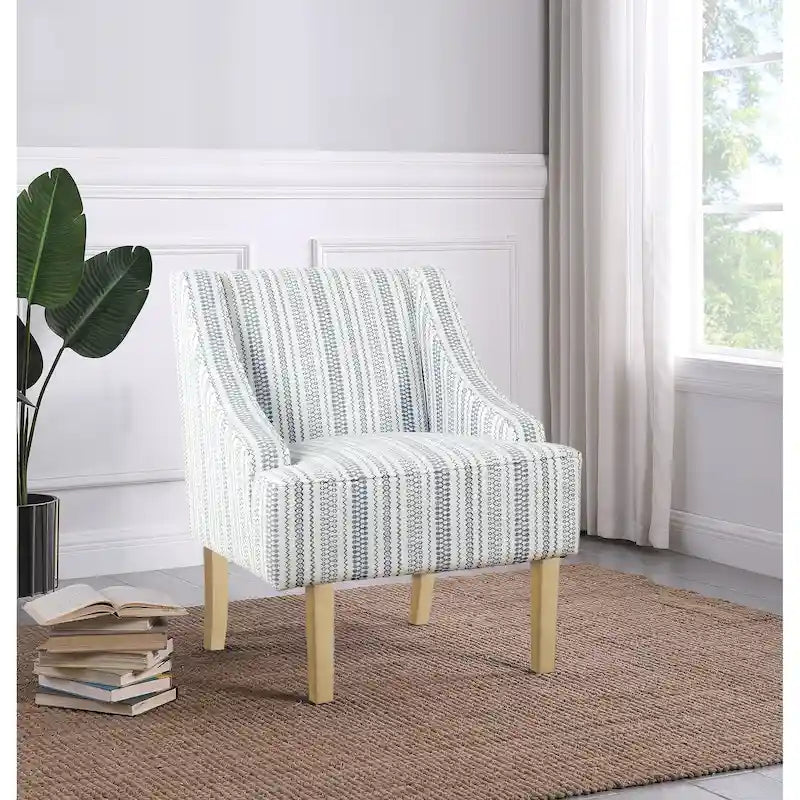 Classic Swoop Arm Accent Chair in Stripe Fabric