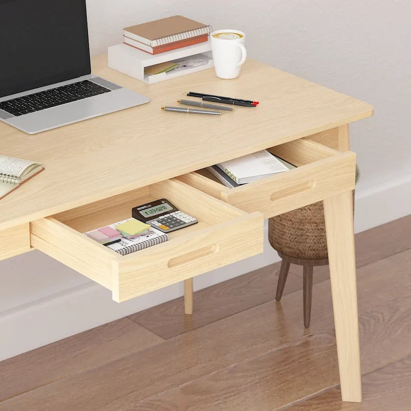 Scrivania in legno per scrivere e computer con ampio piano