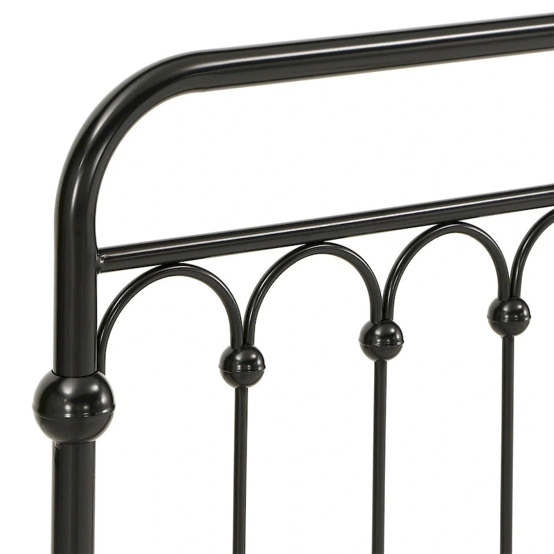 Łóżko platformowe z metalowymi łukami, eleganckim łukowym zagłówkiem i zanóżkiem – Full/Queen