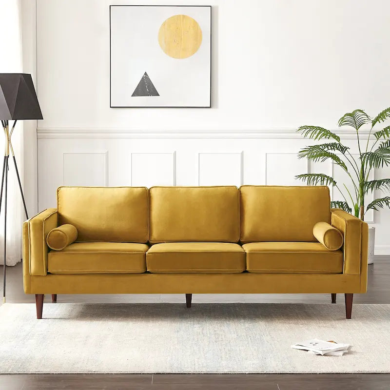 88-Inch Mid-Century Modern Velvet Sofa with Reversible Back Pillows
