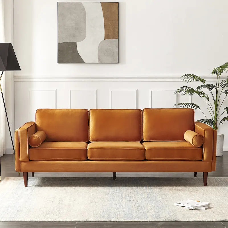 88-Inch Mid-Century Modern Velvet Sofa with Reversible Back Pillows