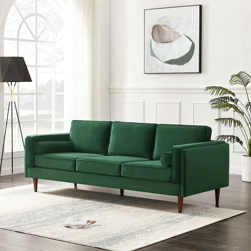 88-Inch Mid-Century Modern Velvet Sofa with Reversible Back Pillows