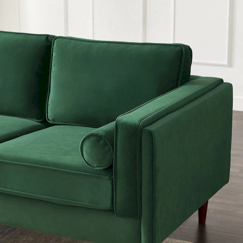 88-Inch Mid-Century Modern Velvet Sofa with Reversible Back Pillows