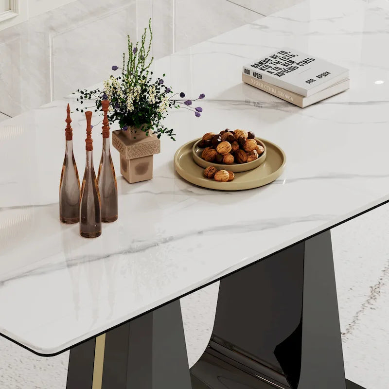 Nowoczesny stół jadalniany z blatem z hartowanego szkła kompozytowego z kamienia spiekanego i podstawą ze stali nierdzewnej