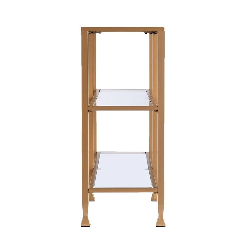 3-Tier Tempered Glass Console Table with Gold Metal Frame