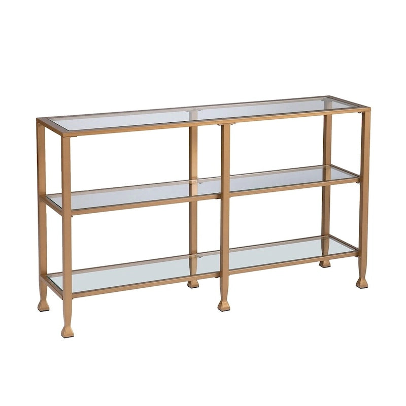 3-Tier Tempered Glass Console Table with Gold Metal Frame