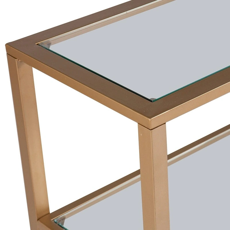 3-Tier Tempered Glass Console Table with Gold Metal Frame