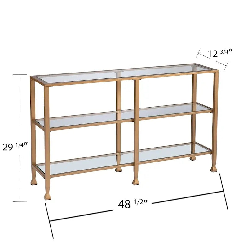 3-Tier Tempered Glass Console Table with Gold Metal Frame