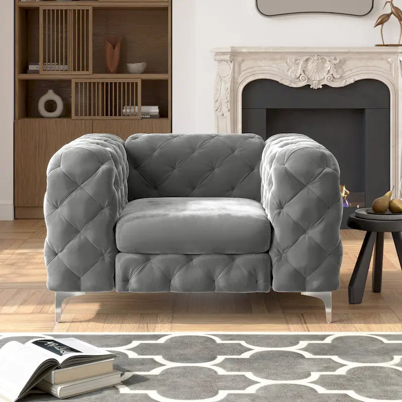 Tufted Velvet Chesterfield Club Chair with Chrome L-Legs – Multiple Colors