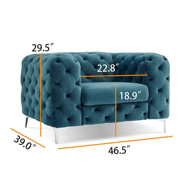 Tufted Velvet Chesterfield Club Chair with Chrome L-Legs – Multiple Colors