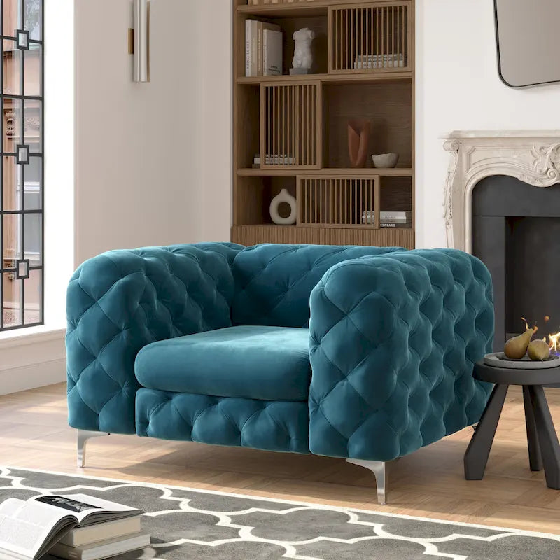 Tufted Velvet Chesterfield Club Chair with Chrome L-Legs – Multiple Colors