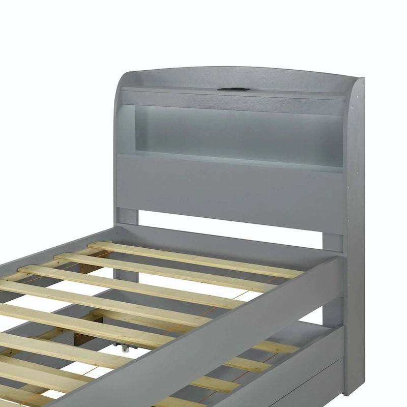 Letto contenitore con testiera LED, stazione di ricarica, cassetti contenitore e letto estraibile