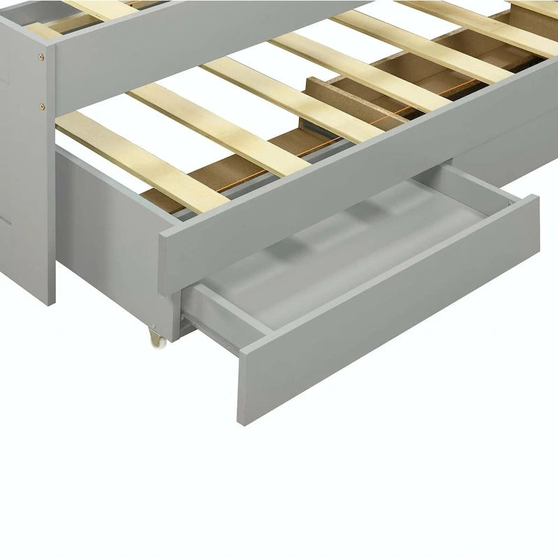 Letto contenitore con testiera LED, stazione di ricarica, cassetti contenitore e letto estraibile