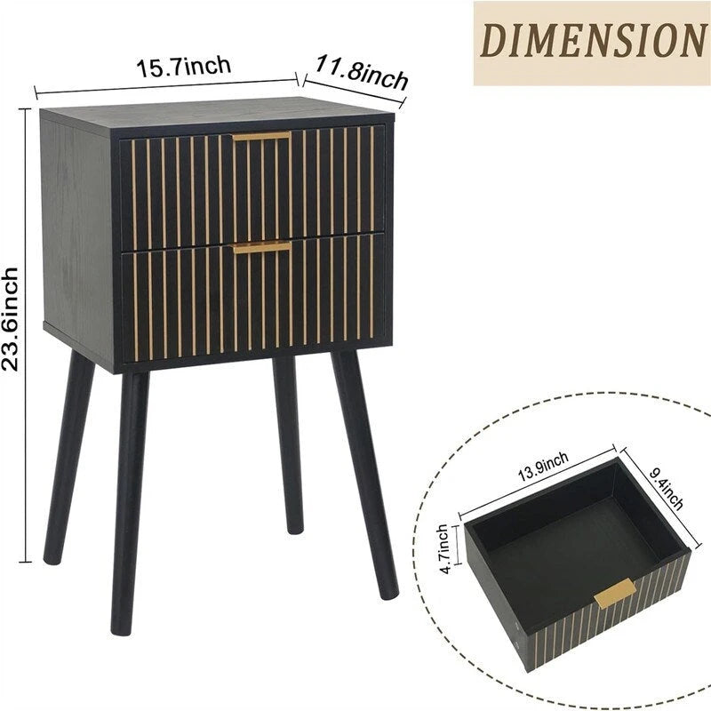 Moderner Nachttisch im Mid-Century-Stil mit 2 Schubladen und Beinen aus Massivholz