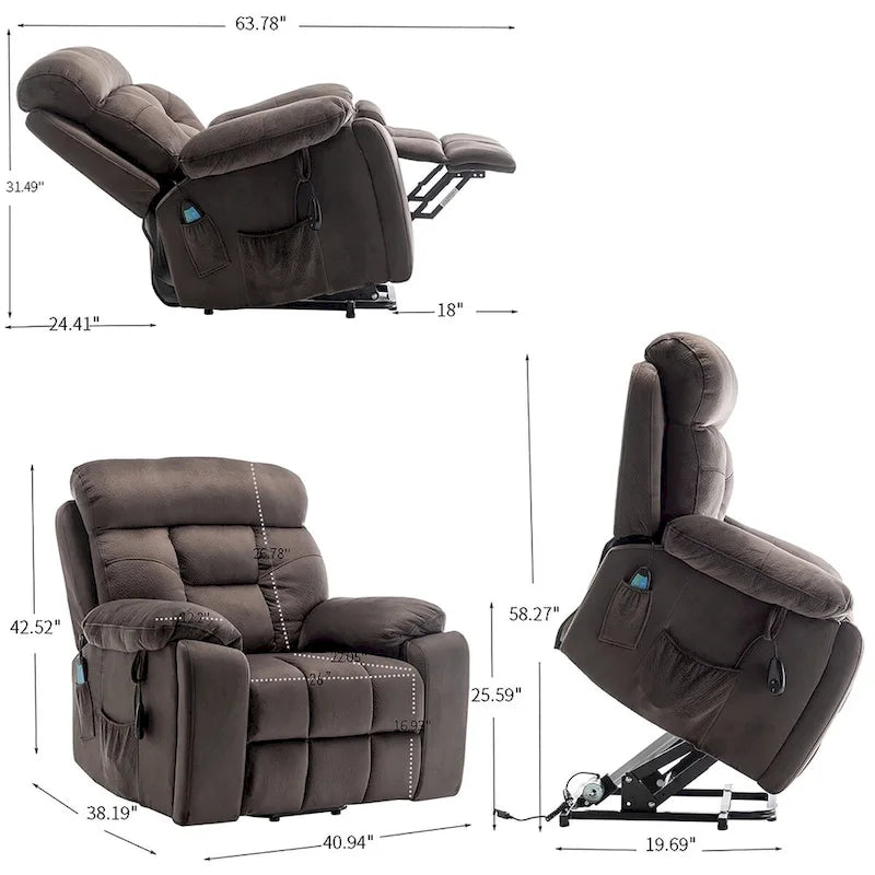 Power Lift Recliner Chair with 8-Point Massage, Lumbar Heat and Hidden Cup Holder