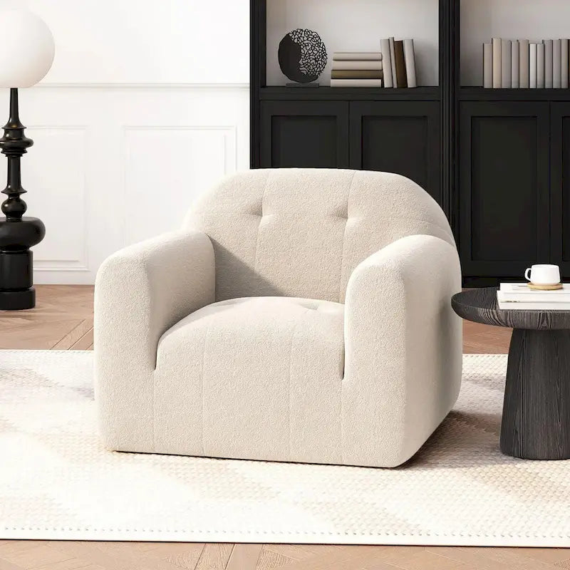 Poltrona club moderna in bouclé con design dai bordi senza cuciture