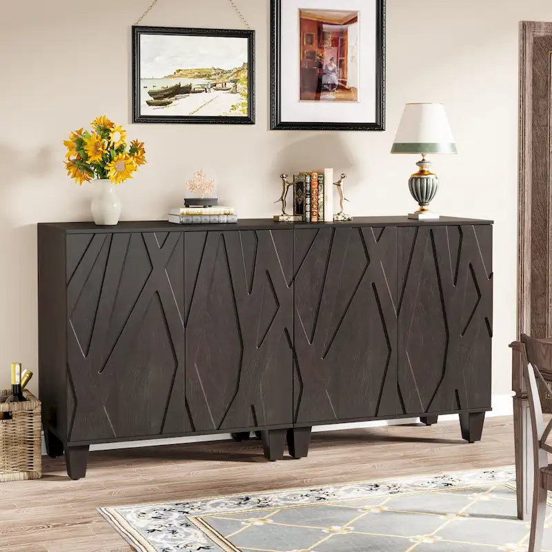 Buffet en bois noir de 55 pouces avec étagère intérieure réglable