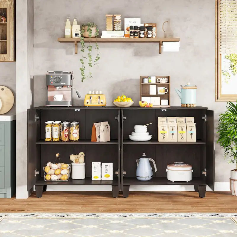 Buffet en bois noir de 55 pouces avec étagère intérieure réglable