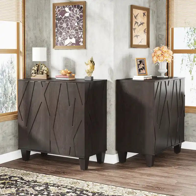Buffet en bois noir de 55 pouces avec étagère intérieure réglable