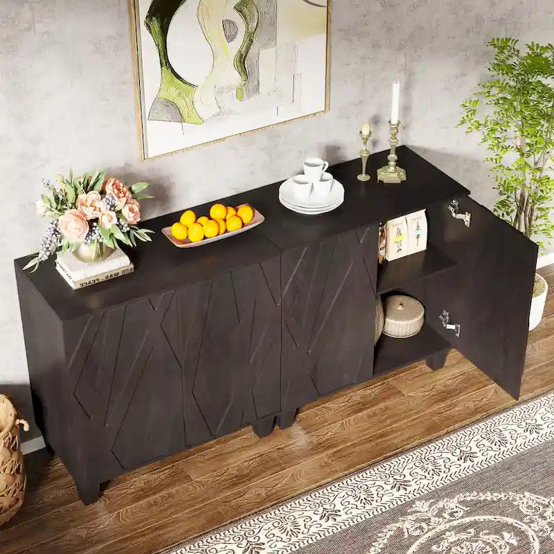Credenza in legno nero da 55 pollici con ripiano interno regolabile