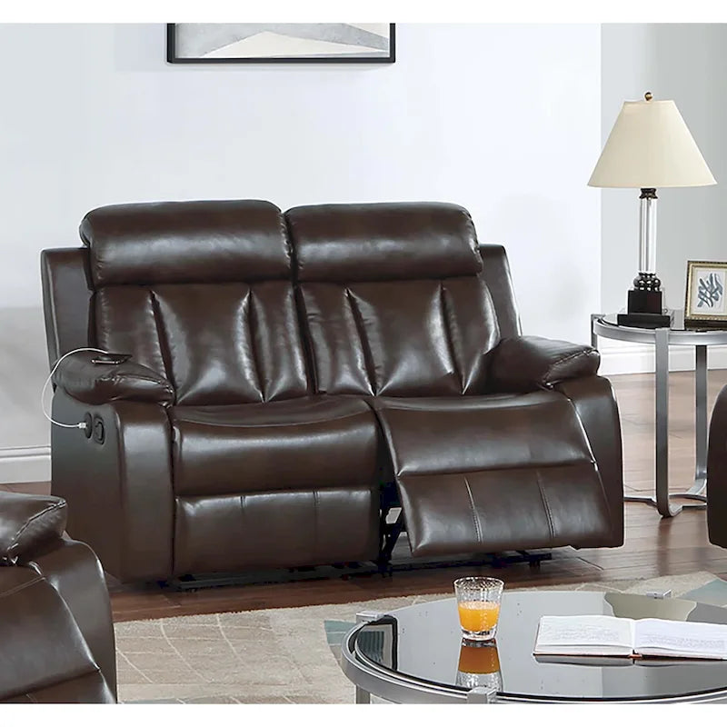 Manual Reclining Loveseat with USB Ports and Gel Leatherette Upholstery