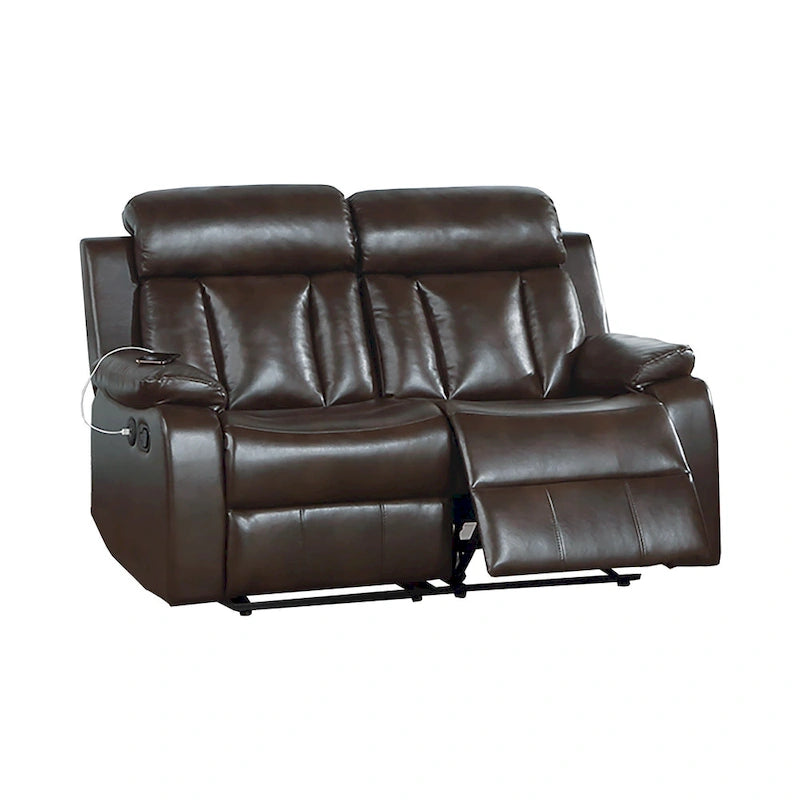 Causeuse inclinable manuelle avec ports USB et revêtement en similicuir effet gel