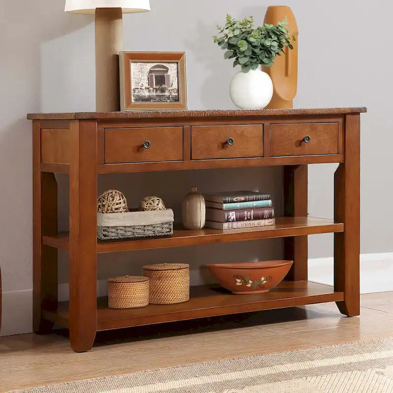 122 cm breiter Konsolentisch im Vintage-Stil mit Used-Look, Schubladen und Ablagen