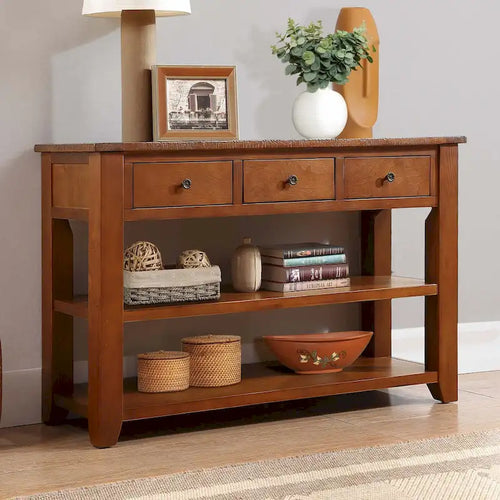 122 cm breiter Konsolentisch im Vintage-Stil mit Used-Look, Schubladen und Ablagen
