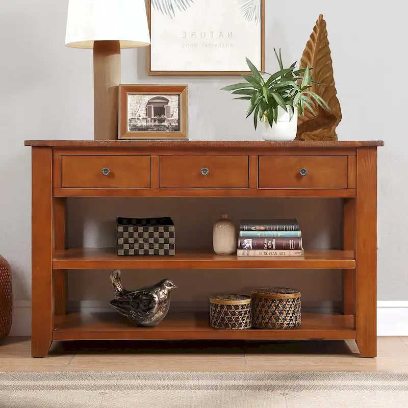 122 cm breiter Konsolentisch im Vintage-Stil mit Used-Look, Schubladen und Ablagen