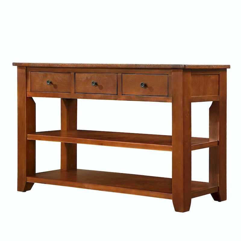 Tavolo consolle vintage da 48 pollici con effetto vissuto, cassetti e ripiani