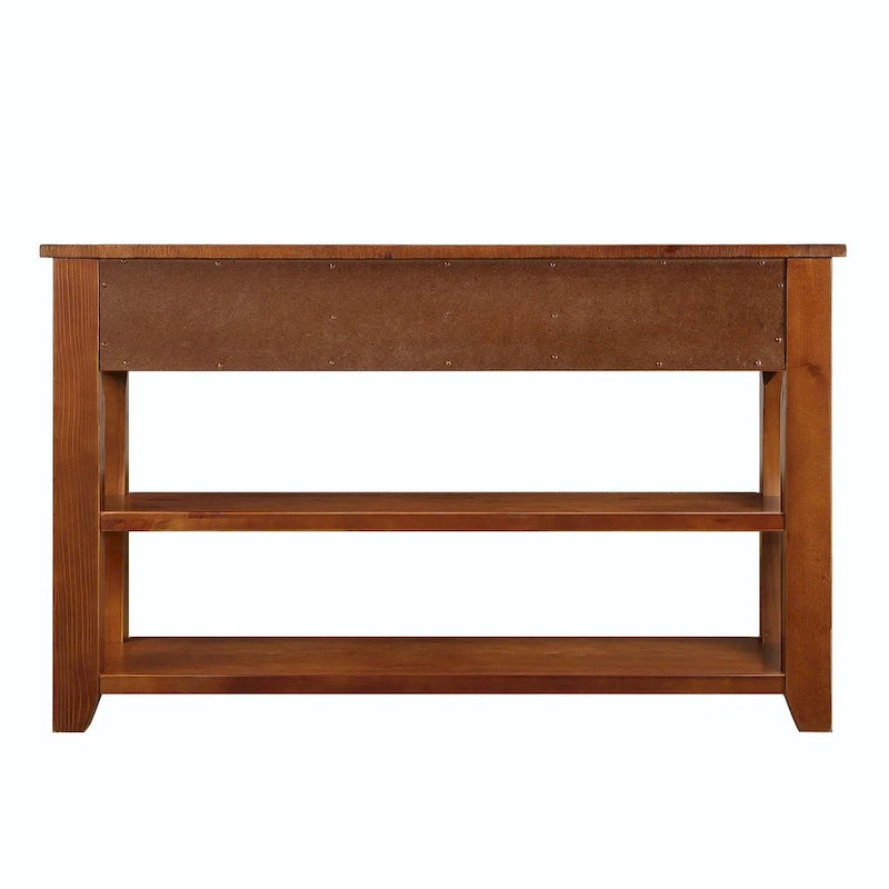 Tavolo consolle vintage da 48 pollici con effetto vissuto, cassetti e ripiani