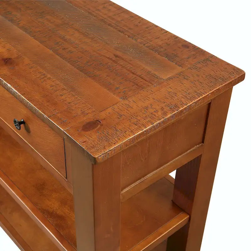 Tavolo consolle vintage da 48 pollici con effetto vissuto, cassetti e ripiani