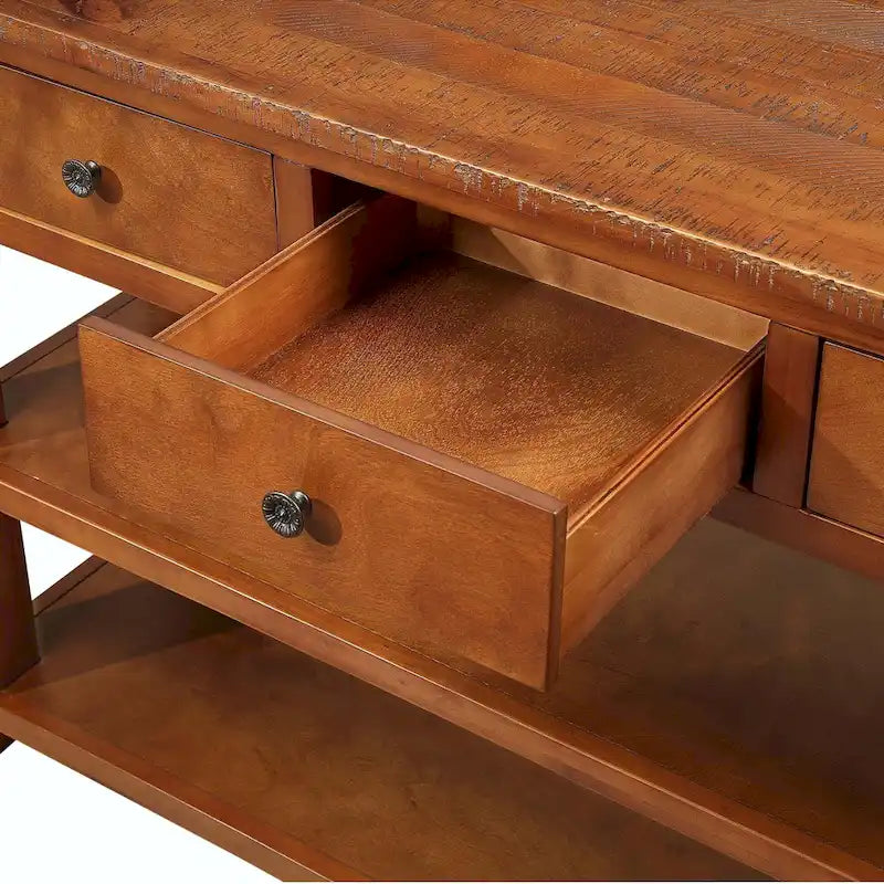 Tavolo consolle vintage da 48 pollici con effetto vissuto, cassetti e ripiani