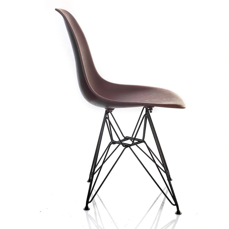 Mid-Century Modern Dining Side Chair with Black Eiffel Steel Legs – Wood Grain