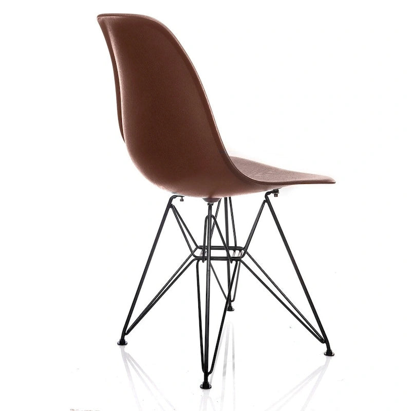 Mid-Century Modern Dining Side Chair with Black Eiffel Steel Legs – Wood Grain