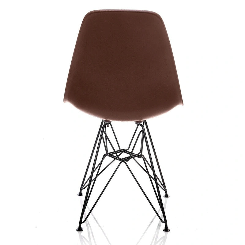 Mid-Century Modern Dining Side Chair with Black Eiffel Steel Legs – Wood Grain