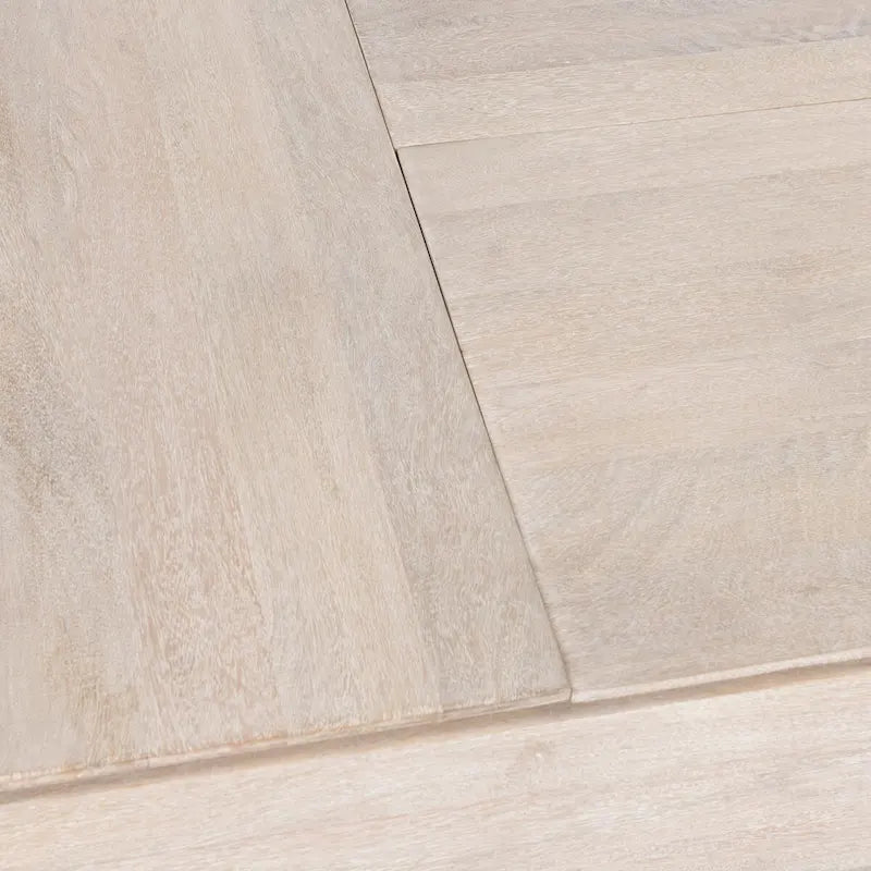 Couchtisch aus Mangoholz mit höhenverstellbarer Platte, weiß, mit Metallbeinen