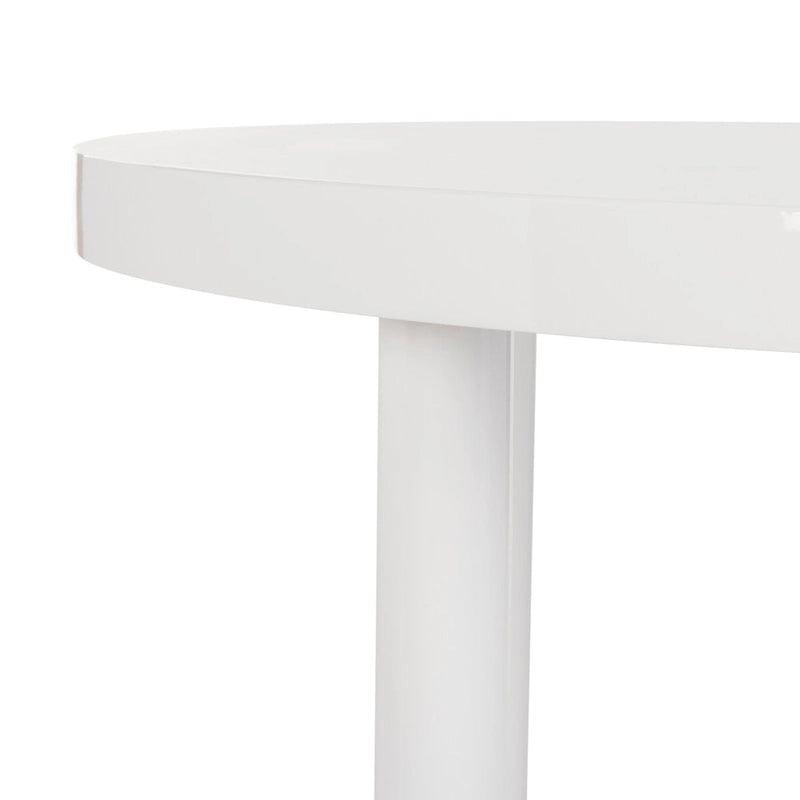 Round Glossy White Dining Table with Modern Tubular Legs