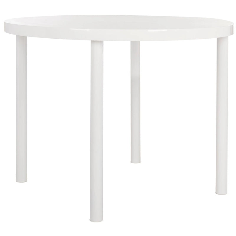 Round Glossy White Dining Table with Modern Tubular Legs
